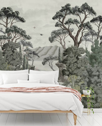 The Passage - Illustrative trees, river and herons wall mural The Passage - Illustrative trees, river and herons wall mural