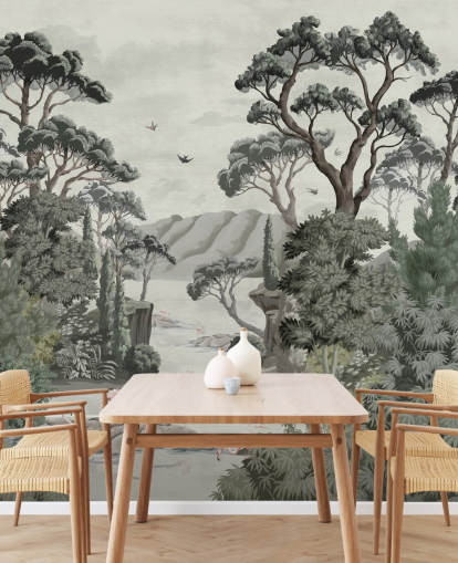 The Passage - Illustrative trees, river and herons wall mural