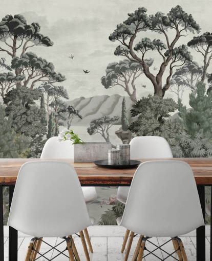 The Passage - Illustrative trees, river and herons wall mural