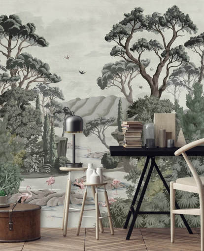 The Passage - Illustrative trees, river and herons wall mural