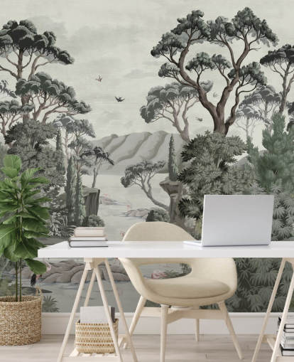 The Passage - Illustrative trees, river and herons wall mural