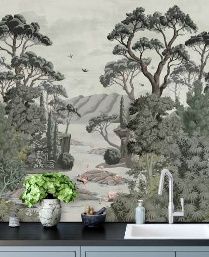 Poster in Cornice The Passage - Alberi illustrativi, fiume e aironi