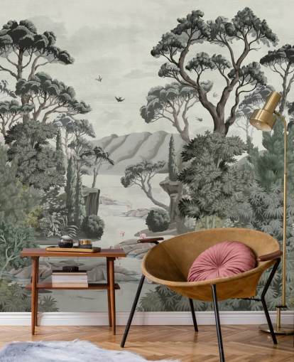 Poster in Cornice The Passage - Alberi illustrativi, fiume e aironi