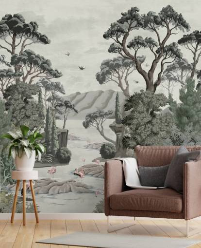The Passage - Illustrative trees, river and herons wall mural The Passage - Illustrative trees, river and herons wall mural