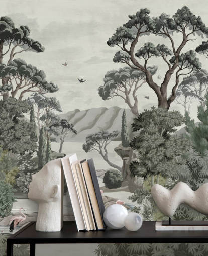 The Passage - Mural ilustrativo de árvores, rios e garças