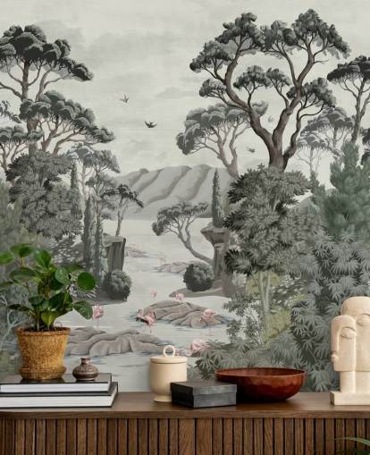 The Passage - Illustrative trees, river and herons wall mural The Passage - Illustrative trees, river and herons wall mural