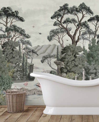 The Passage - Illustrative trees, river and herons wall mural