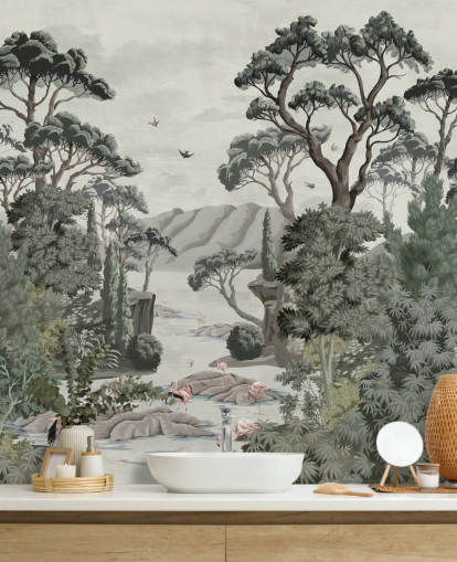 The Passage - Illustrative trees, river and herons wall mural