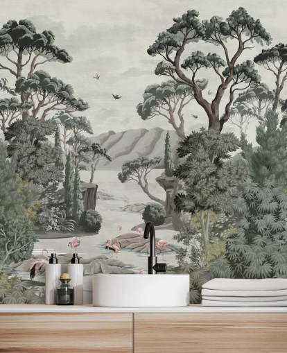 The Passage - Illustrative trees, river and herons wall mural