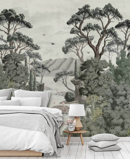 Poster in Cornice The Passage - Alberi illustrativi, fiume e aironi