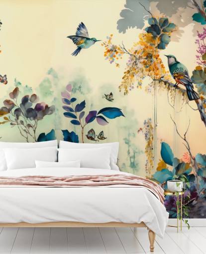 Papel de parede de pássaros tropicais ao amanhecer Papel de parede de pássaros tropicais ao amanhecer