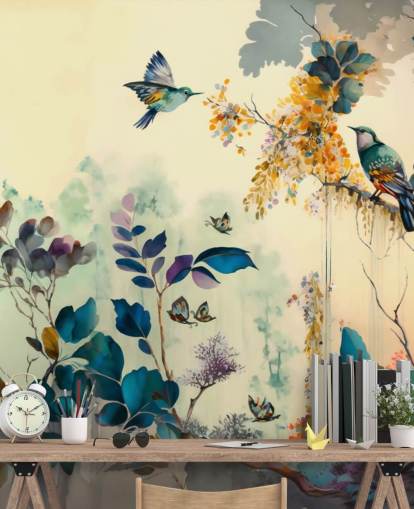 Papel de parede de pássaros tropicais ao amanhecer