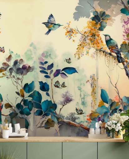 Papel de parede de pássaros tropicais ao amanhecer Papel de parede de pássaros tropicais ao amanhecer