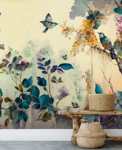 Papel de parede de pássaros tropicais ao amanhecer