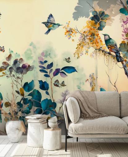 Papel de parede de pássaros tropicais ao amanhecer Papel de parede de pássaros tropicais ao amanhecer