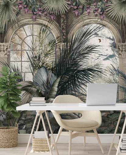 Arched windows and colonnade jungle wallpaper Arched windows and colonnade jungle wallpaper