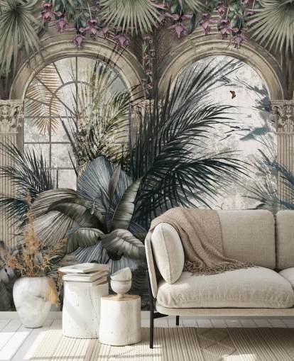 Arched windows and colonnade jungle wallpaper Arched windows and colonnade jungle wallpaper