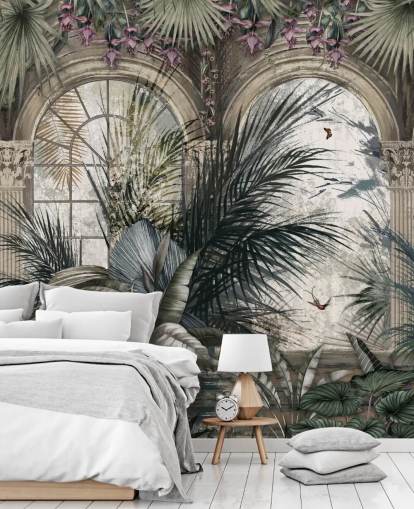 Arched windows and colonnade jungle wallpaper Arched windows and colonnade jungle wallpaper