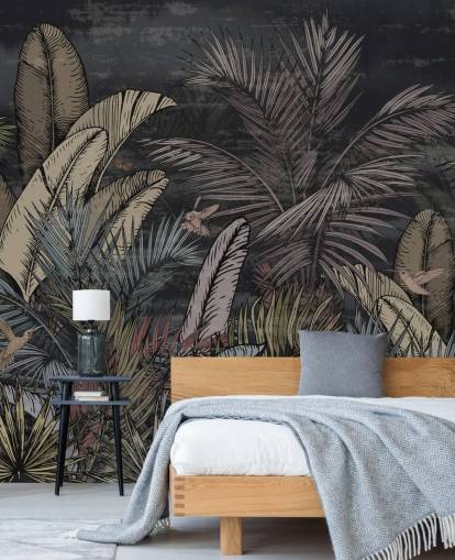 tropical evergreens at night wall mural