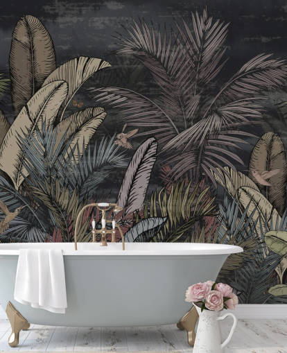 tropical evergreens at night wall mural