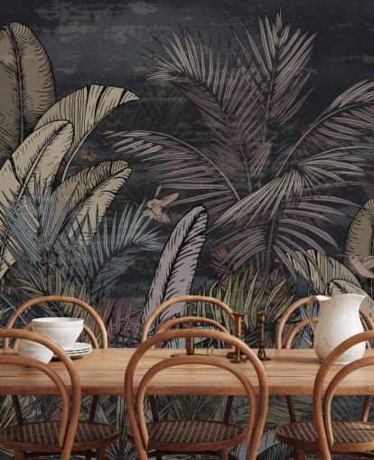 tropiske eviggrønne om natten veggmaleri