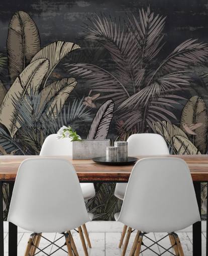 tropiska vintergröna på natten väggmålning