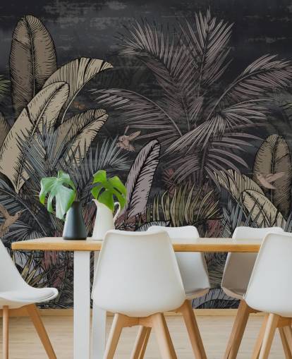 tropical evergreens at night wall mural