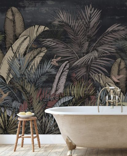 tropical evergreens at night wall mural