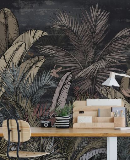 mural de parede de sempre-vivas tropicais à noite