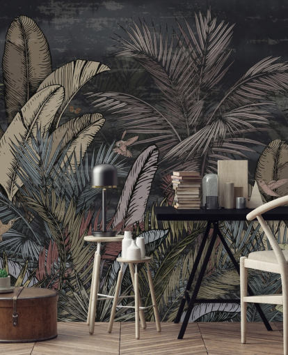 papier peint à feuilles persistantes tropicales la nuit