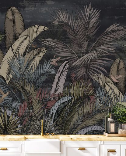 tropical evergreens at night wall mural