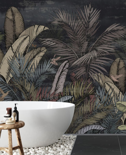 tropical evergreens at night wall mural