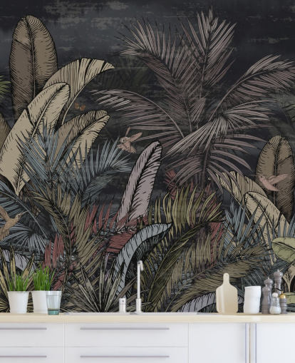 papier peint à feuilles persistantes tropicales la nuit