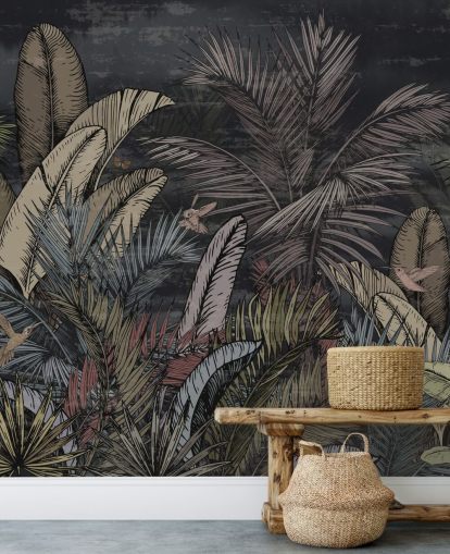 tropical evergreens at night wall mural