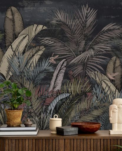 papier peint à feuilles persistantes tropicales la nuit