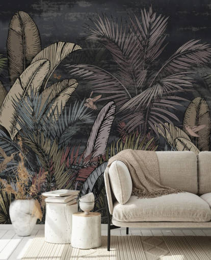 tropical evergreens at night wall mural