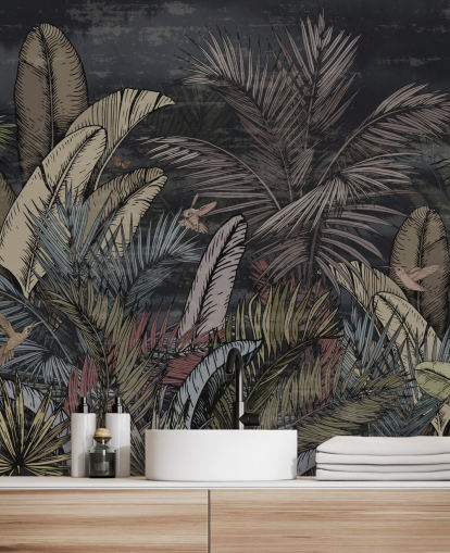 tropical evergreens at night wall mural