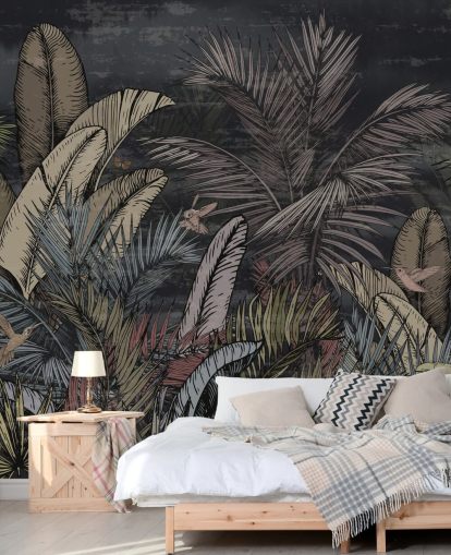 mural de parede de sempre-vivas tropicais à noite mural de parede de sempre-vivas tropicais à noite