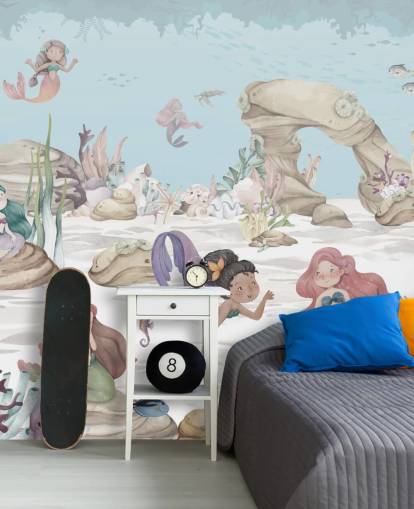 mural de papel de parede de sereia