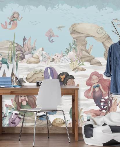 havfrue tapet veggmaleri