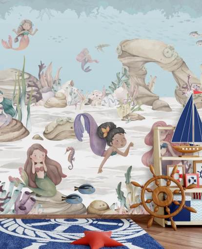 mural de papel pintado de sirena