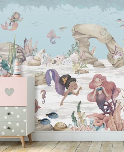 mural de papel de parede de sereia