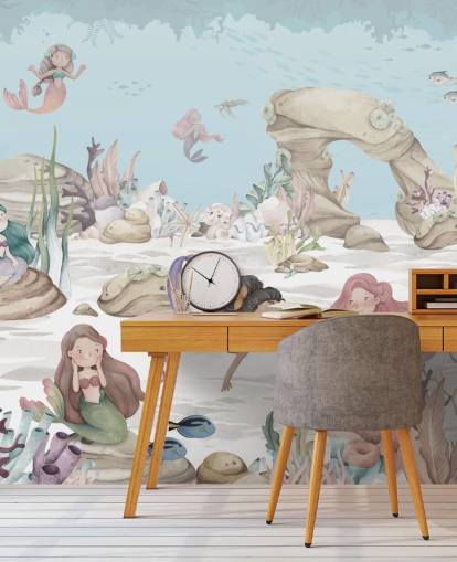 mural de papel pintado de sirena