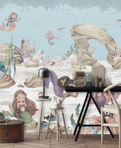 mural de papel pintado de sirena