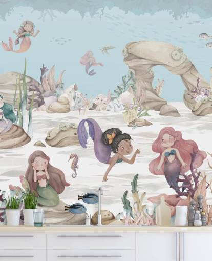 mural de papel pintado de sirena