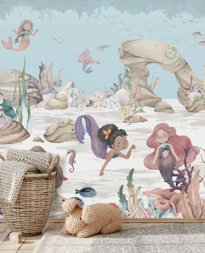 mural de papel de parede de sereia