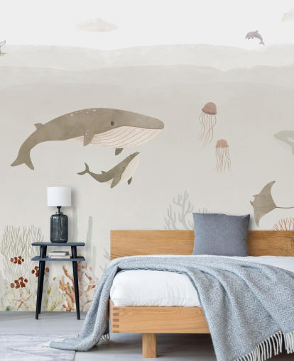 Kids Sea Life Vægmaleri i brun Kids Sea Life Vægmaleri i brun