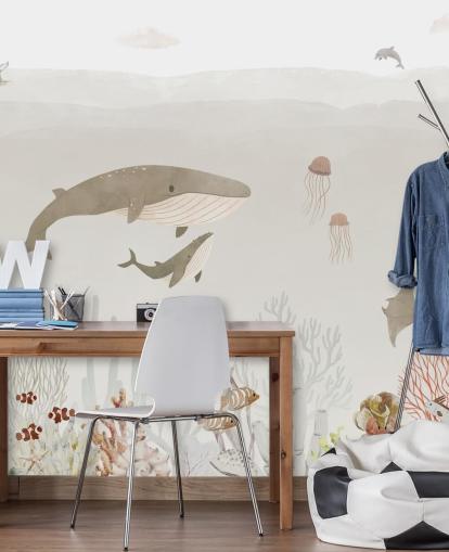 Kids Sea Life Mural in brown