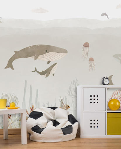 Mural Kids Sea Life em castanho Mural Kids Sea Life em castanho