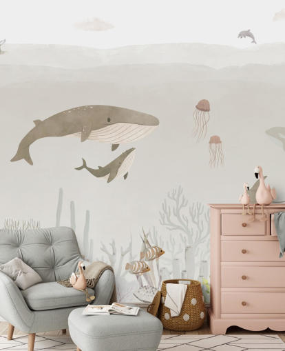 Kids Sea Life Vægmaleri i brun Kids Sea Life Vægmaleri i brun